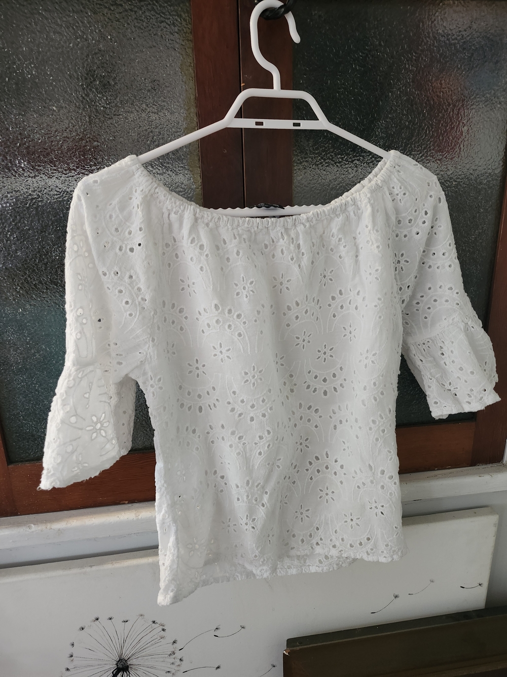 Fiori White Top | Women’s Small | 100% Cotton Short Sleeve | Wide Neck